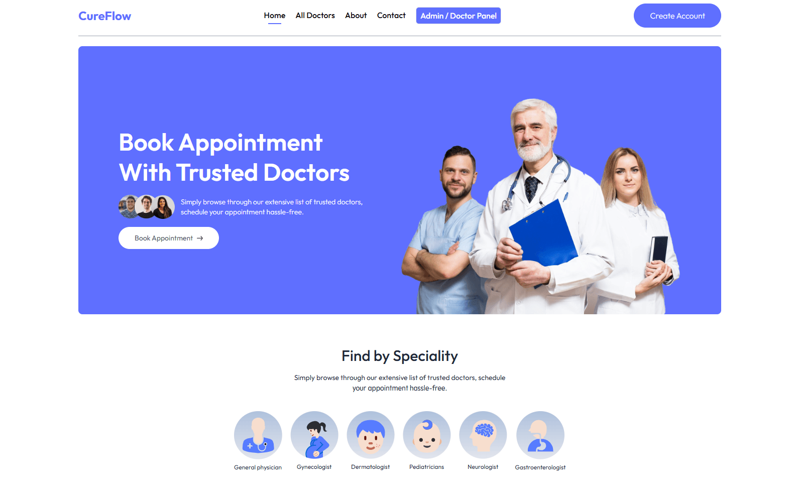 CureFlow – Doctor Appointment Booking System - Enterprise software development project by Plasmocode showcasing professional solutions